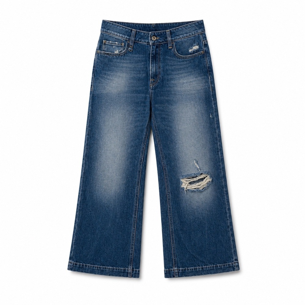 Cycle Womens Wide Leg Jeans Size 26 Blue Distressed Denim Chic Made In Italy NWT